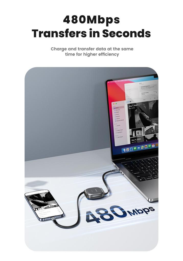 Toocki 100W Retractable Fast Charging Cable for Apple MacBook and iPad