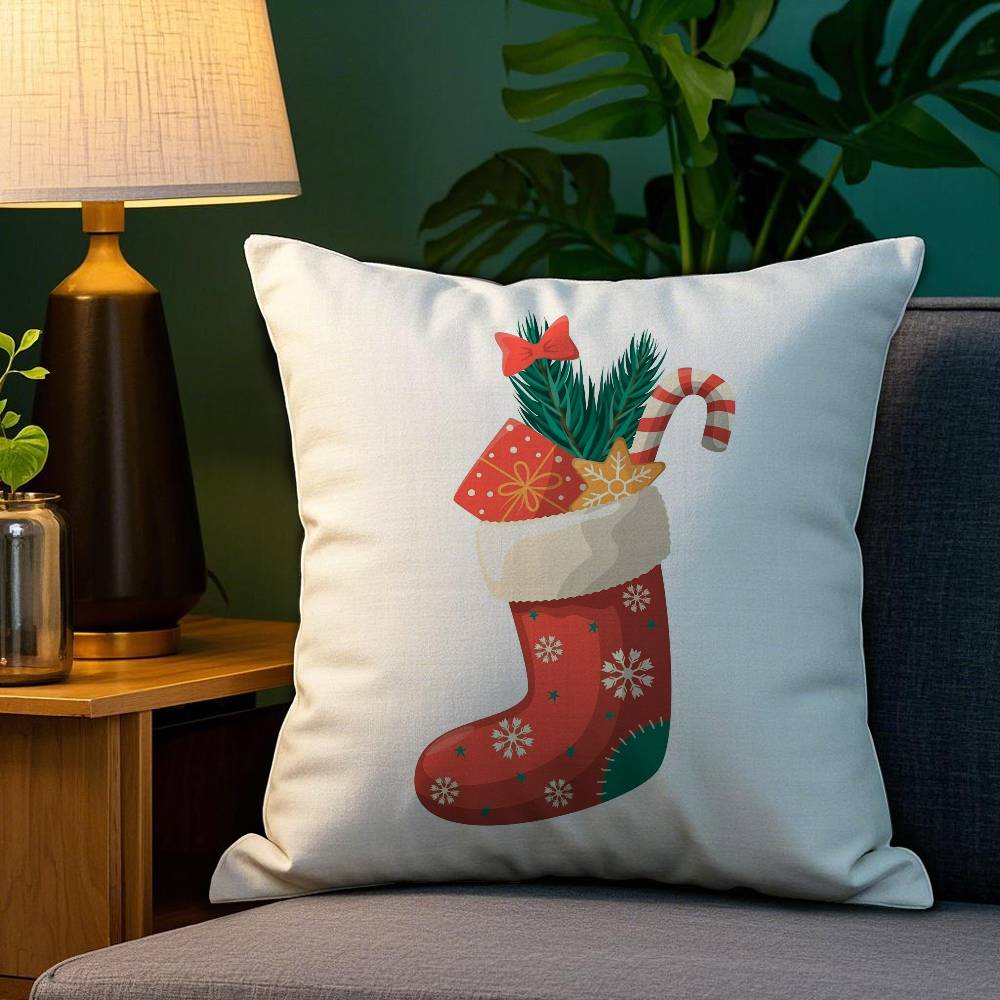 Red Socks Merry Chrismas Pillow Case Sofa Living Room Bedroom Double-sided Printing Square Cushion Nap Time Cushion Cover