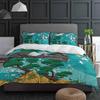 Japanischer Stil Kran Kirschblüte Vintage 3-teiliges Bettwäscheset für Doppelbett Heimtextilien Bettbezug Steppdeckenbezug Kissenbezug