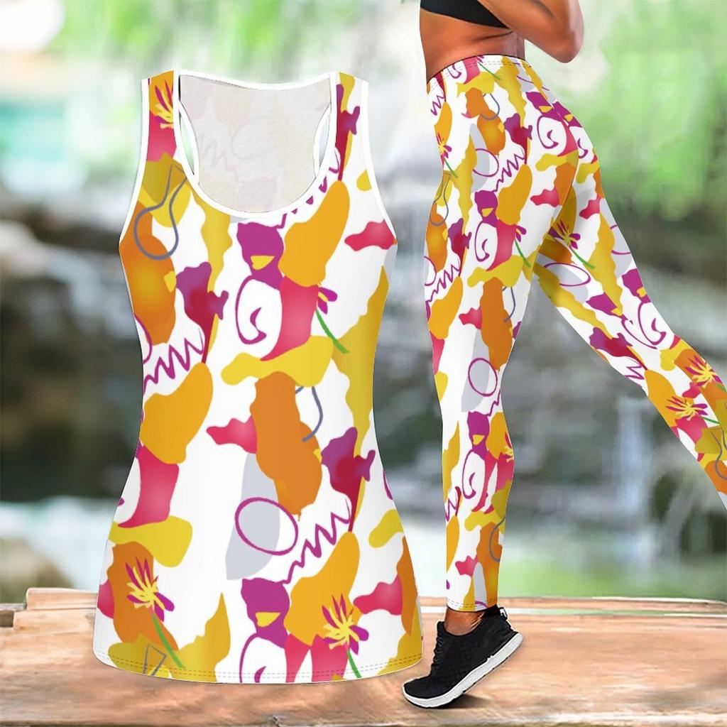 Graphic and Text Pattern Print Yoga Outfit for Women Fashion Workout Leggings Fitness Sports Casual Yoga Set Sports Suit