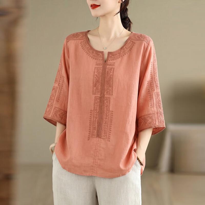 Hodo Damen Sommer T-Shirt mit Stickerei, lockere Passform