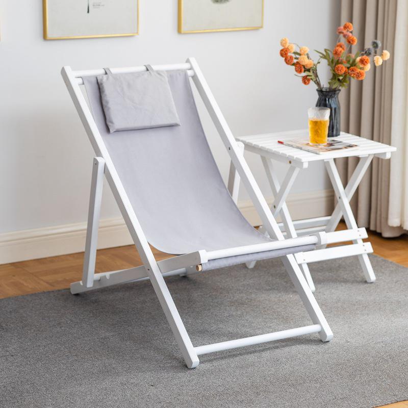 Solid Wood Outdoor Folding Recliner Beach Chair with Canvas for Adults