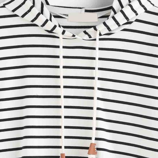Women's Autumn and Winter Plus Size Sweatshirt Striped Loose Hooded Knit Long Sleeve Pullover Jacket
