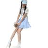 Blue High-waisted Skirt Women's Character Anti-light Spring and Summer Academy Style Simple Pleated Casual Cake Short Skirt