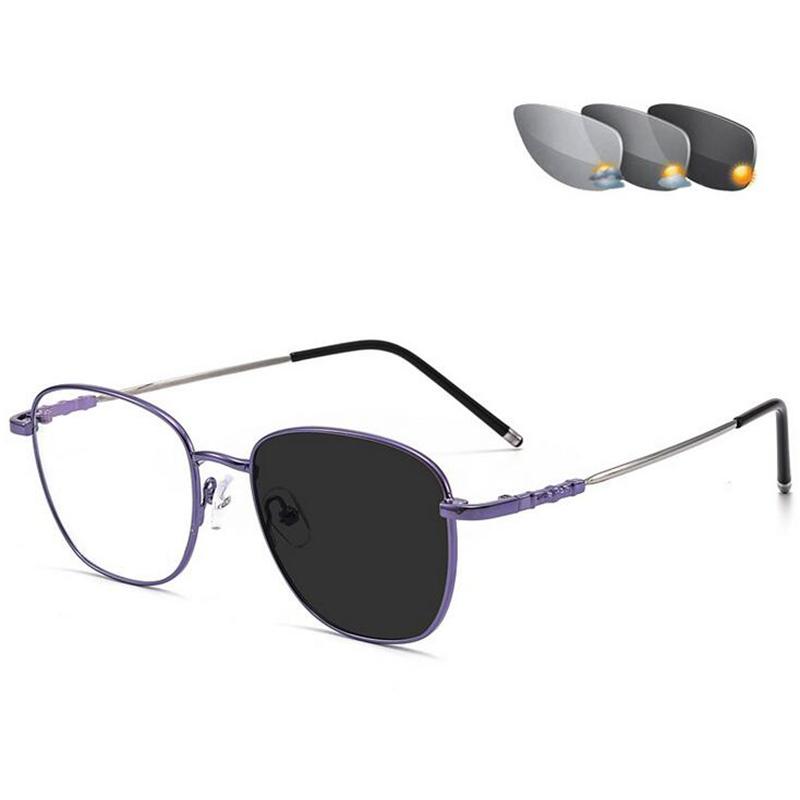Retro Memory Full Frame Photochromic Finished Myopia Glasses Resin Lens Chameleon Prescription Spectacle 0 -0.5 -0.75 To -6.0