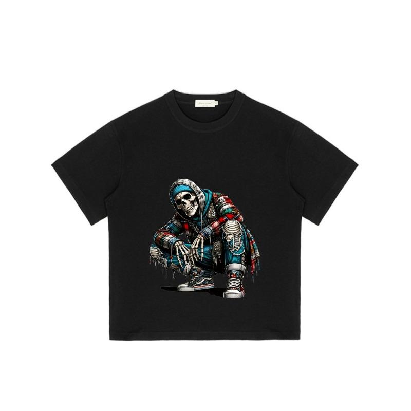 Black T Shirt with Skeleton Hip Hop Dance Design for Casual Wear