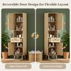 Tall Freestanding Bathroom Cabinet, Rattan Doors, Reversible Left-Right, Drawer, Magnetic Closure, Soft-Close Hinges, 40×30×166 cm, Natural Wood Color