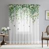 2 Pieces HD Digital White Vines Flowers Play Butterfly Printed Window Screen Home Decor Style Decoration Living Room Bedroom Rod