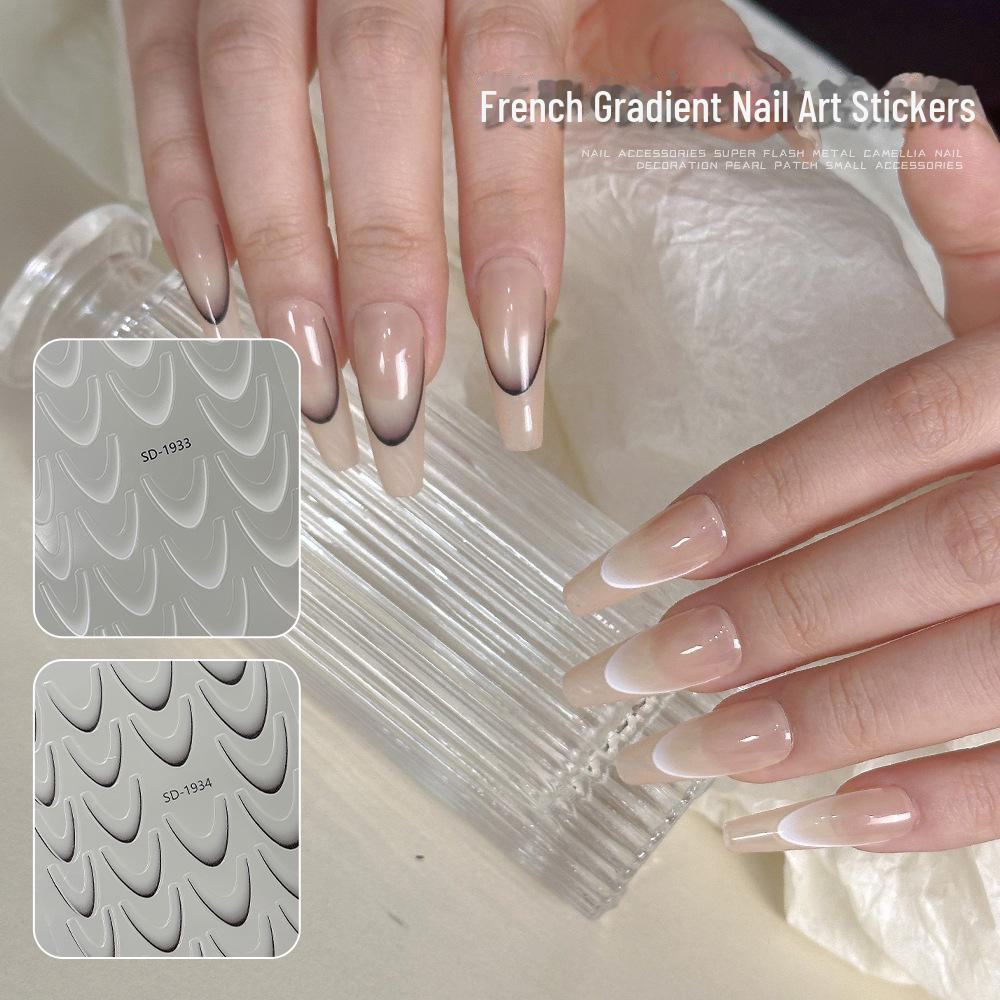 

Модные наклейки для ногтей с французским градиентом: Простой в использовании, тонкий и прочный дизайн в форме полумесяца.