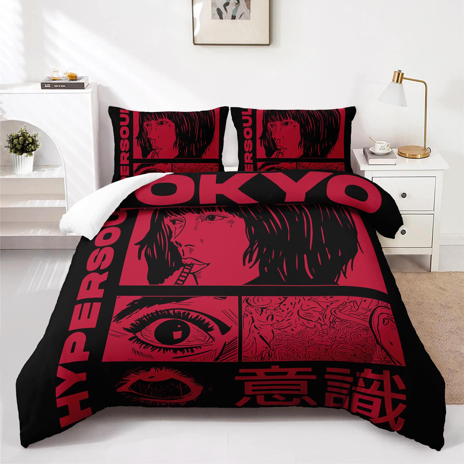 

3pcs Hyperpersoul Manga Anime Duvet Cover Set Red Black Graphic Bedding Set Adult Bedroom Decor Four Seasons US Twin(172x218cm)