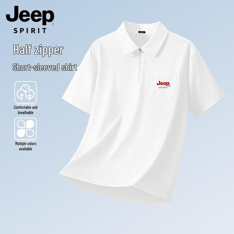 JEEP SPIRIT Men s Half-Zip Casual Short Sleeve Shirt L