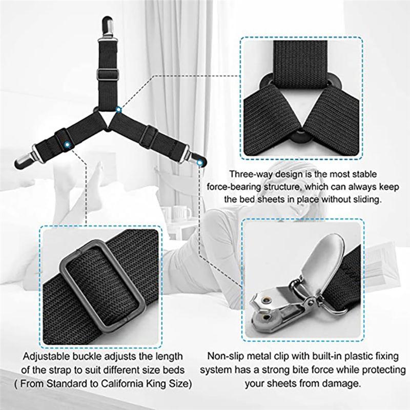 Fitted Sheet Clips 8 Pcs Triangle For Bed Sheet Holders Adjustable Sheet Suspenders Mattress Gripper Clips For Bed Mattress