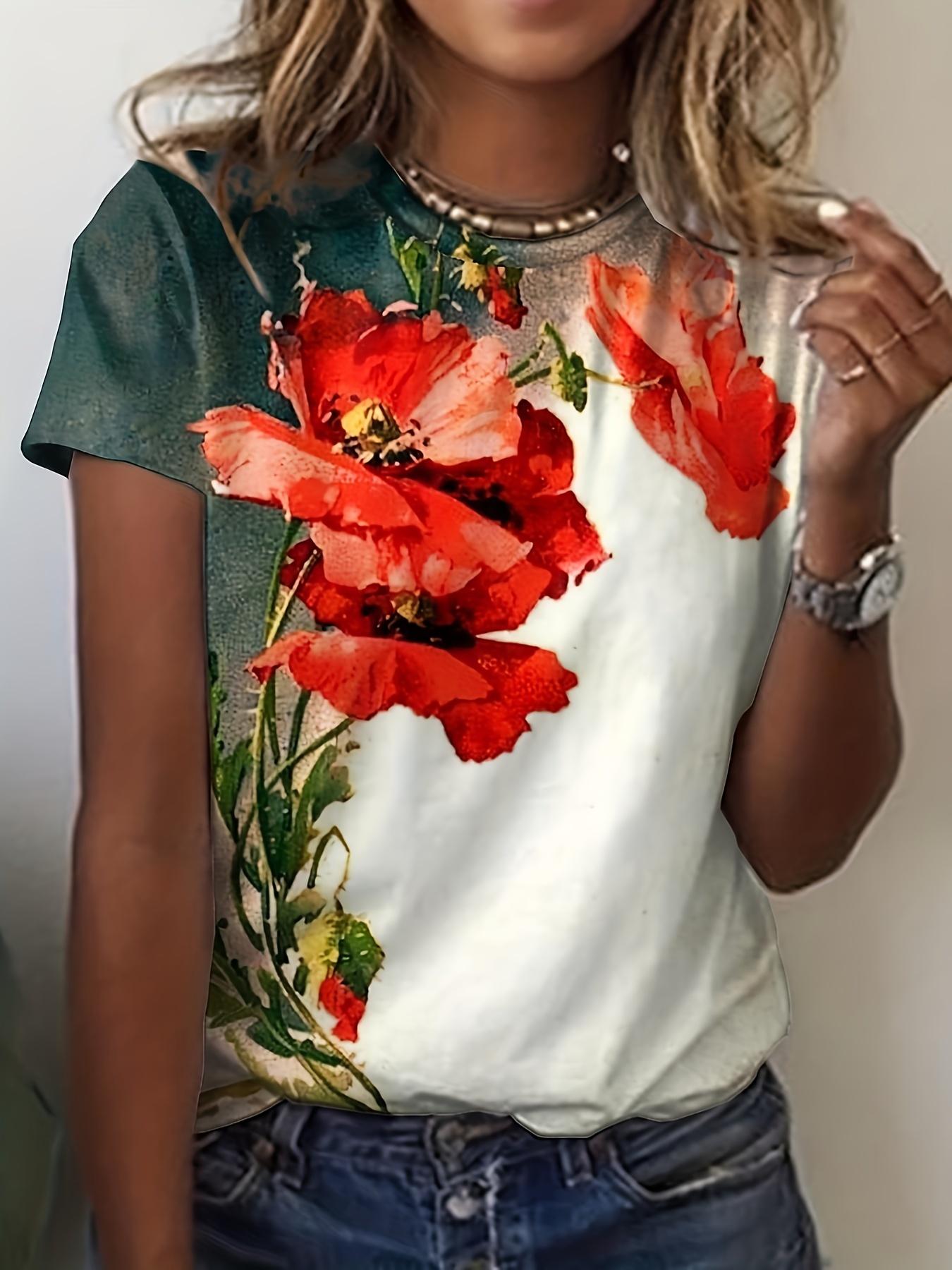 Spring-Summer New Digital Random Print Round Neck Loo S дубильная кора