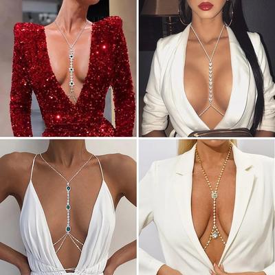 Sexiga strasskedjor Bröstkedja Sele Midjekedja Bröst Mage Kroppssmycken Halsband för kvinnor Festkläder Accessoarer