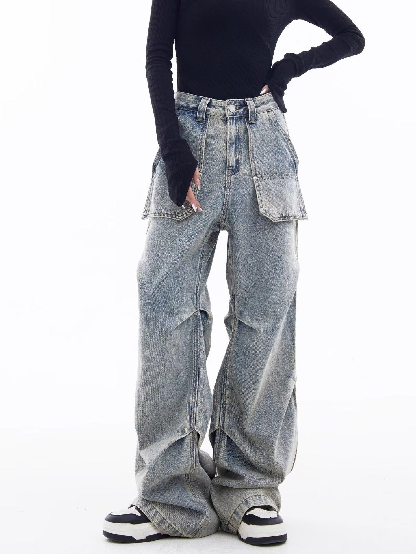 JYL Women s Cargo Pants American Cross-Border  High-Waist Vintage Denim XL бездна