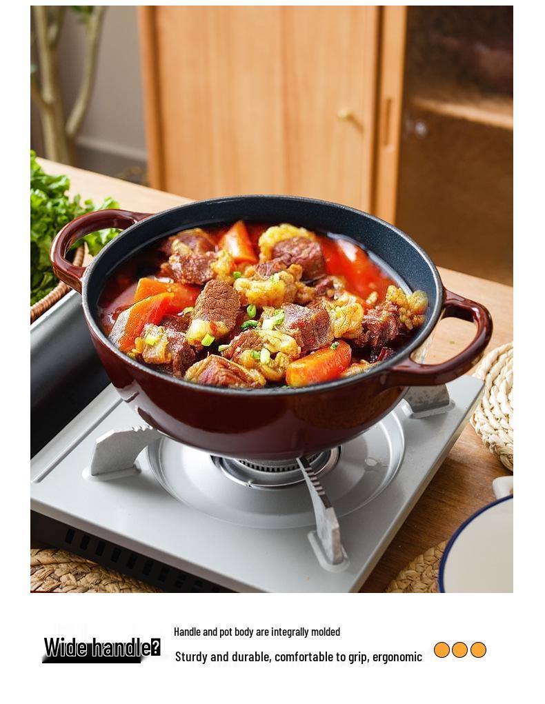 Little Happiness 23cm Non-stick Enamel Embossed Soup & Stew Pot, Induction Compatible