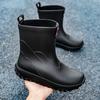 Fashion Mid-calf Rain Boots Men's Slip-On Waterproof Rubber Rain Shoes Work Mud Boots Warm Durable Non-Slip Boots Fishing Shoes
