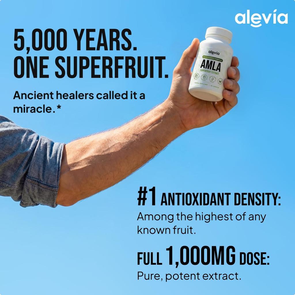 Alevia Capsule Biologiche di Amla 1000mg, Integratore Naturale di Frutto di Uva Spina Indiana, Benessere Ayurvedico 60 Capsule