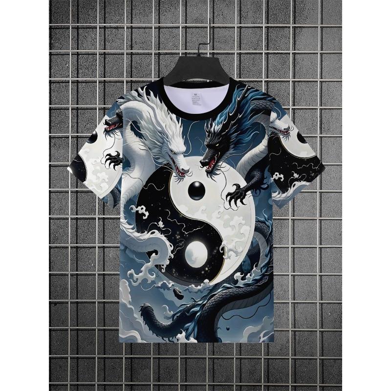 Men's 3D Phoenix Printed T-shirt - Unique Street Style Short Sleeve Top with Vibrant Flame Pattern