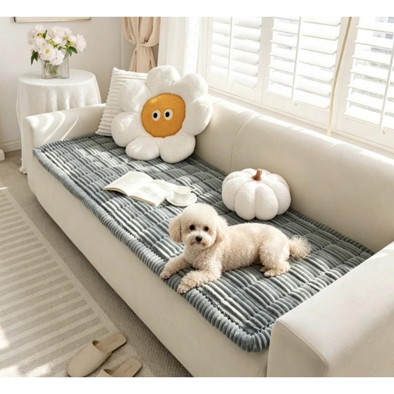 Flannel Sofa Cover Anti-slip Pet Mat Dual-use Simple Solid Color Easy Clean Couch Protector