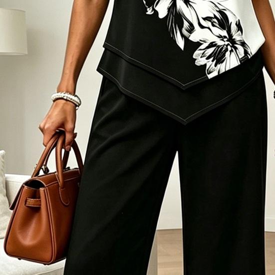 Women's Casual 2 Piece Sets Short Sleeve Crew Neck Top And Cropped Pants Sets Summer Floral Lounge Outfits