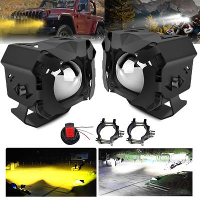 Motosiklet LED Spot 6000K 3500K Çift Renkli Lens Far Yardımcı Sürüş Sis Lambası Araba Kamyon ATV Off Road Motos Işıkları
