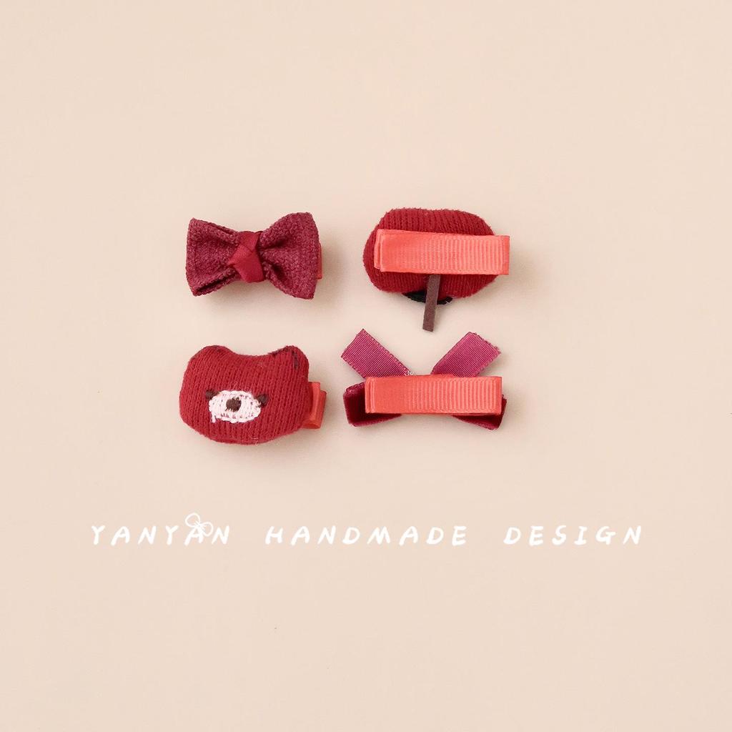 Kids' Wine Red 3D Bow Hairpin for Celebrations - Cartoon Hair Accessories for Toddlers