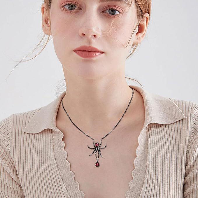 Gothic Style Black Spider Pendant Necklace For Women Fashionable Statement Jewelry