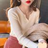 New ArriVals Open Run V Neck Ribbed KniT TighT Spring Long sleeVe T