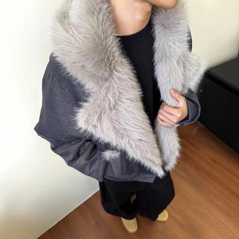 Unisex Retro Mountain Fur Collar Hooded Cotton Jacket - Thick & Warm Loose Fit Large