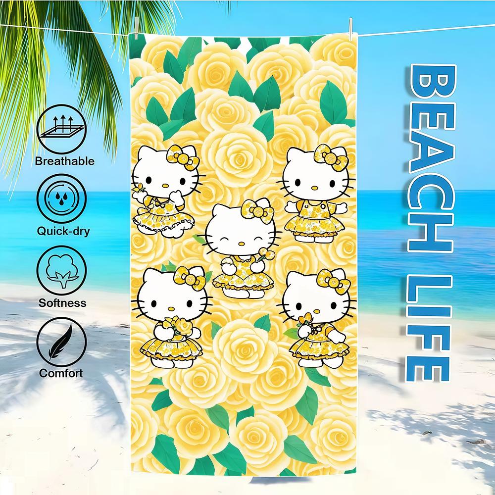 Towel Textile Bathrobe Flower Beach Quick-Drying K-KittyS Yellow SRO Lightweight Portable Camping H-HelloS Swim Pool Travel