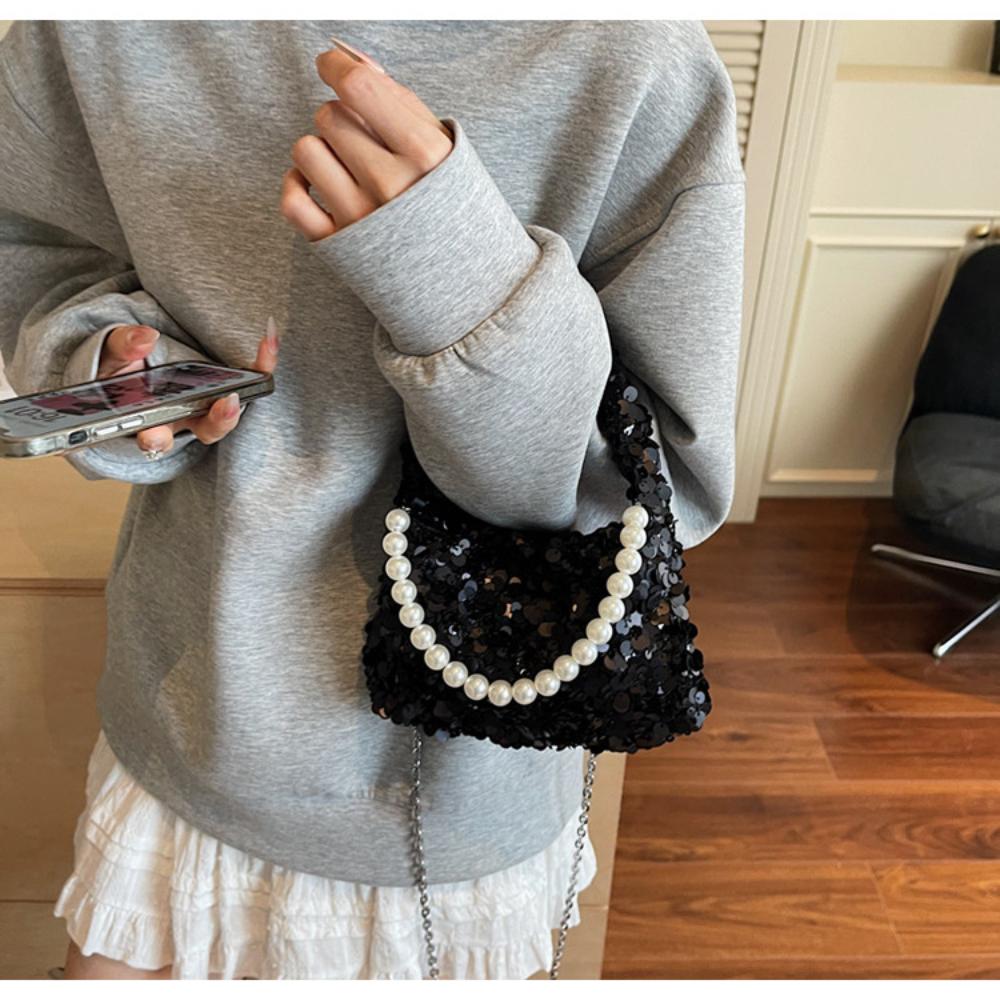 Small Square Bag Fashiable Sequin Bag Pearl Chain Bag New For Daily Shopping Party