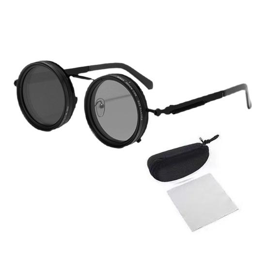 Adjustable Polarized Unisex Sunglasses with ND Filter Lenses Eye Protection Color-Changing Round Frame Outdoor Driving Sunglasses