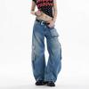 American retro multi-pocket scimitar jeans men's and women's high street floor pants new washed loose wide-leg overalls