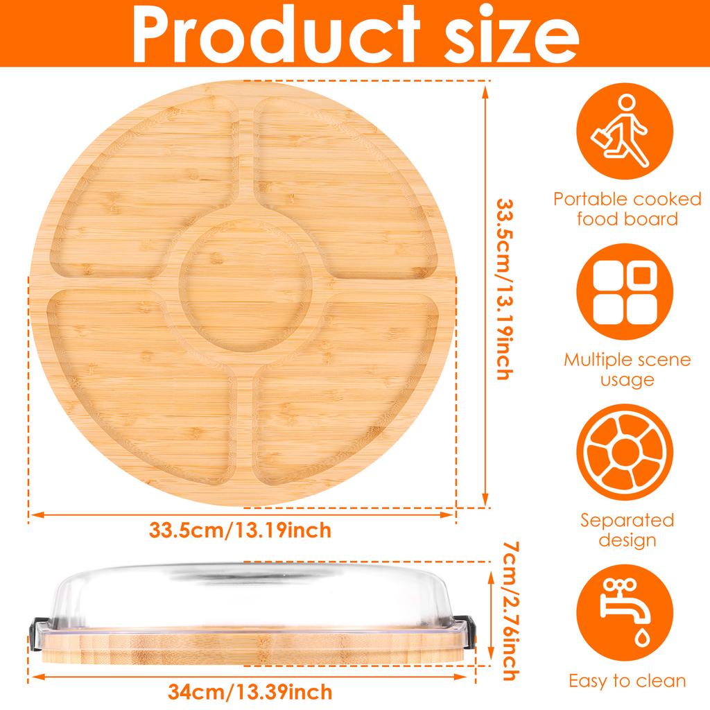 Cheese Cutting Boards Chopping Fruits Platter Serving Tray Round Charcuterie Board with Lid Large Capacity for Party Picnic