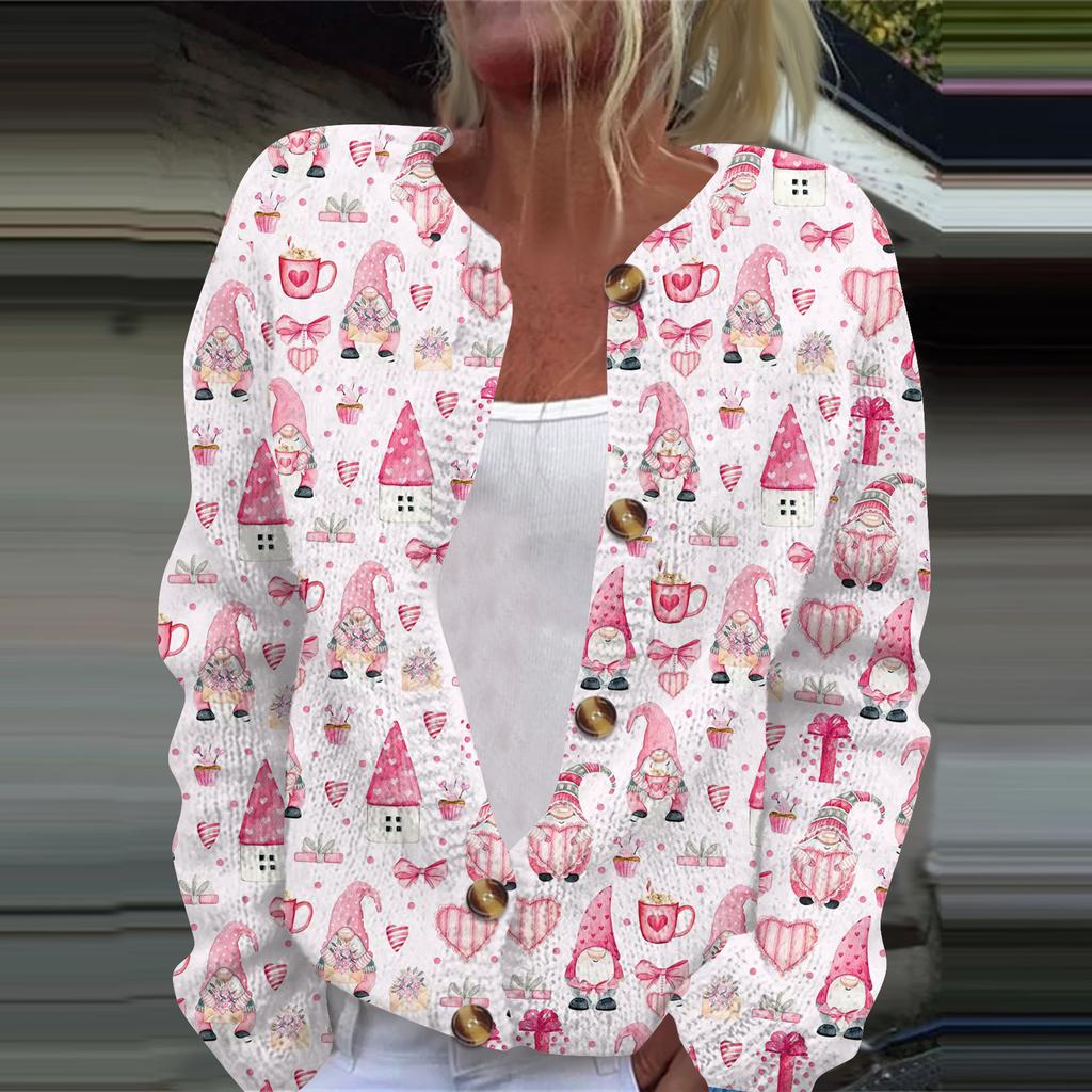 Women's Casual Long Sleeve Woolen Christmas Knitted Cardigan Button Down Jacket