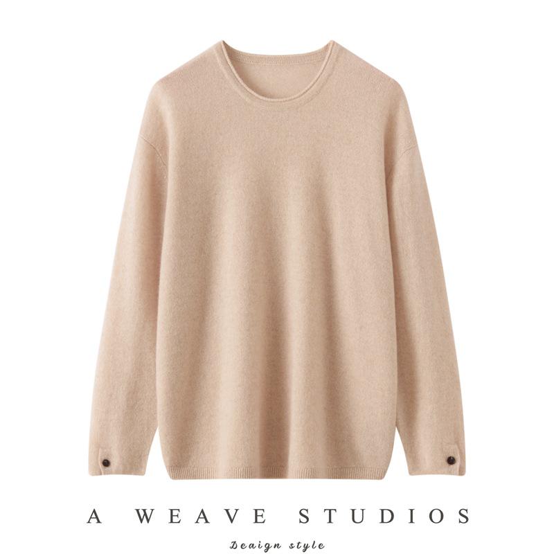 Women's 100% Pure Cashmere Raglan Sleeve Pullover - Solid Color, Round Neck, Long Sleeve, Autumn/Winter Knit Sweater.