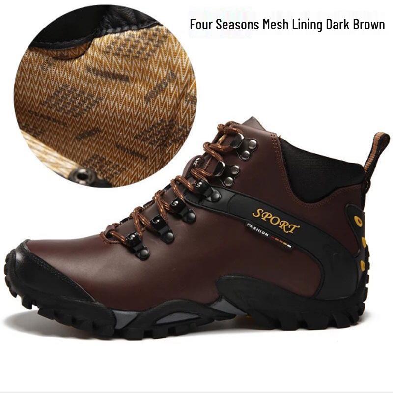 Men s Genuine Leather Waterproof High-Top Winter Hiking Shoes 41