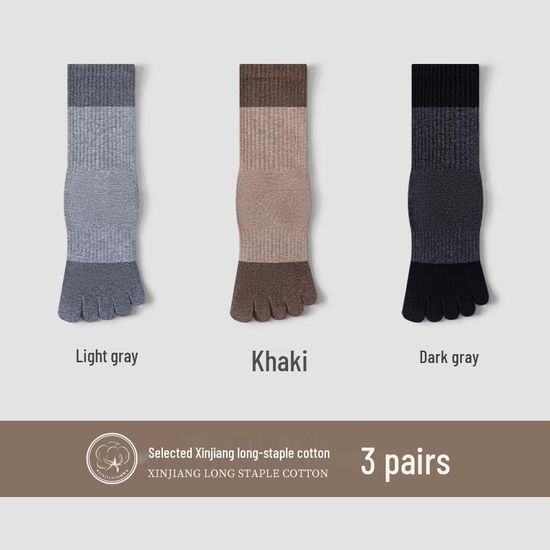 Men's Sports Cotton Five-Toe Socks: Sweat-Absorbent, Anti-Odor, Mid-Calf, Solid Colors, Autumn Collection.
