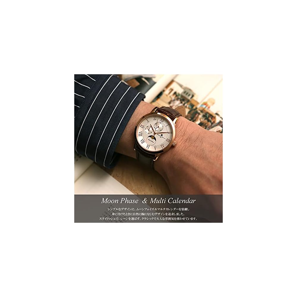 Salvatore Marra Moon Phase Multi-Calendar Men's Watch 5 ATM Water Resistant Leather Strap Silver Black SM21106-SSBK