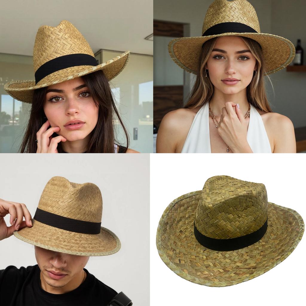 Woven Straw Hat Beach Sun Hat Hollows Out Sunhat Stylish Wide Border Hat for Men and Women