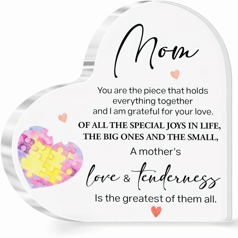 

2D Flat Mom Gift Acrylic Heart Desktop Decoration Plaque, Home Decor Plaque Hanging Wall Art Decorative Garden Decoration for Room Door Signs Hanging 10*10*1CM