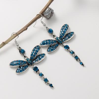 1 Pair Dragonfly Hook Earrings Color Rhinestone Tassel Ethnic Style Vintage Elegant Hypoallergenic Women Girls Dangling Earrings Fashion Jewelry