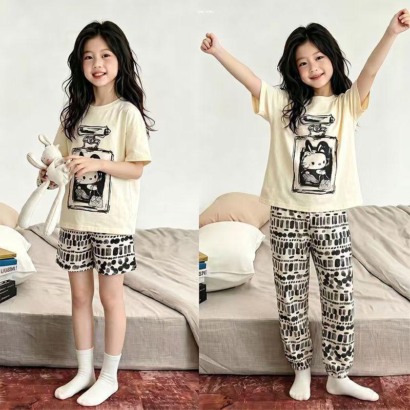 Summer Cartoon Pajama Set: 3-Piece Short Sleeve for Girls