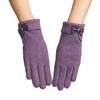 Rabbit Fur Leather Bow Gloves: Touchscreen-Compatible, Fleece-Lined Winter Wear