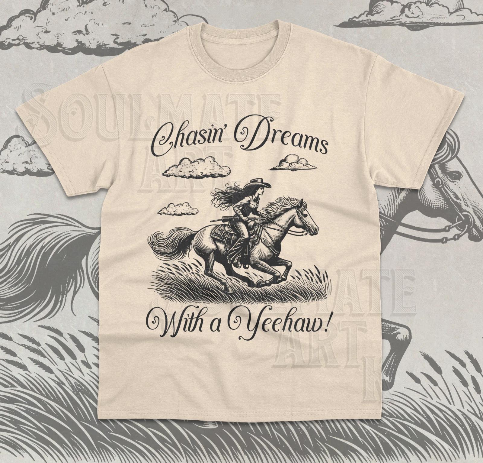 Retro Chasin  Dreams With a Yeehaw T- Shirt Western Cowgirl Graphic Unisex  Shirt XL