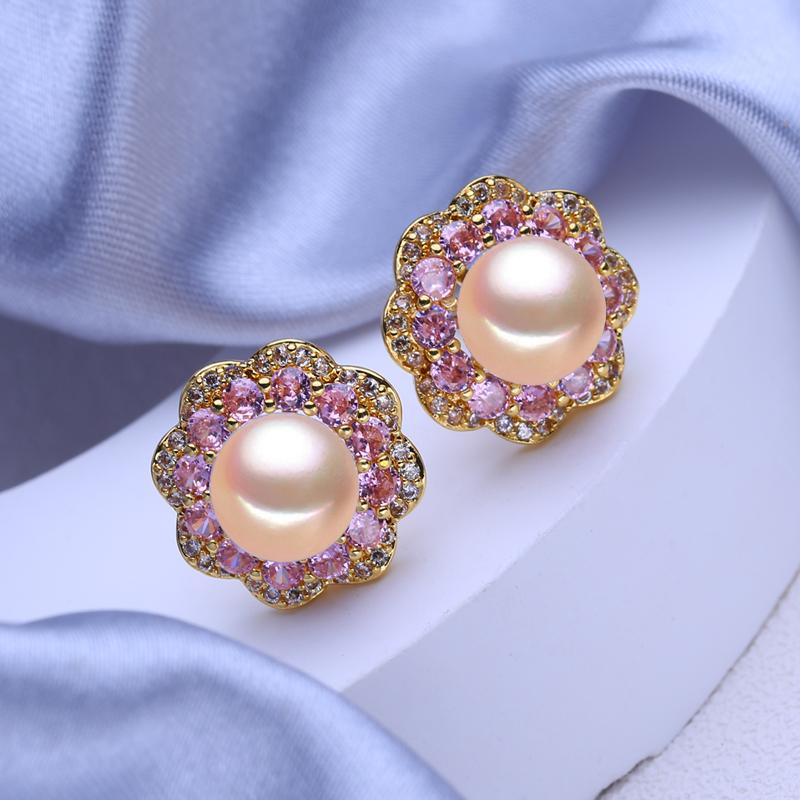

FEEYOO серьги-гвоздики с натуральным пресноводным жемчугом для женщин и девочек, модные богемные серьги-гвоздики золотого цвета с розовым цветком, свадебные украшения розовый