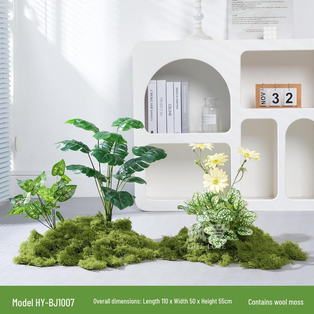 Luxury Faux Green Plant and Flower Decor - Indoor Moss and Grass Clusters for Elegant Landscaping.