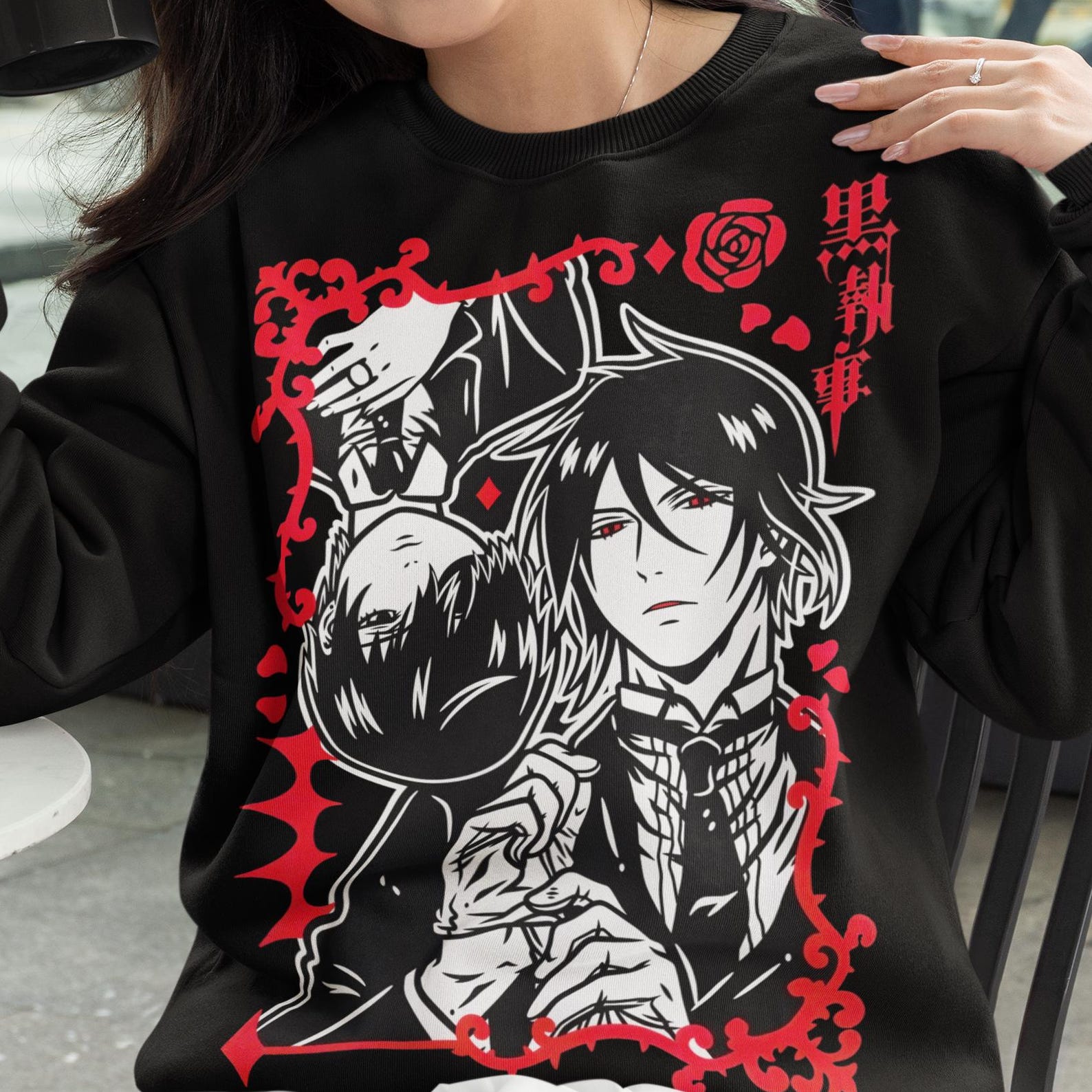 Unisex Black Butler Anime Sweatshirt, Ciel Phantomhive & Sebastian Shirt, Toboso Yana Japanese Anime Graphic Kuroshitsuji Manga Gift Sweater S