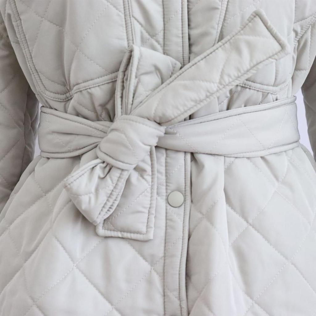 Loose Padded Long Lingge Women's Winter Jacket Casual Turn Down Collar Belt Straight Overcoat Female Outwear Woman Clothes